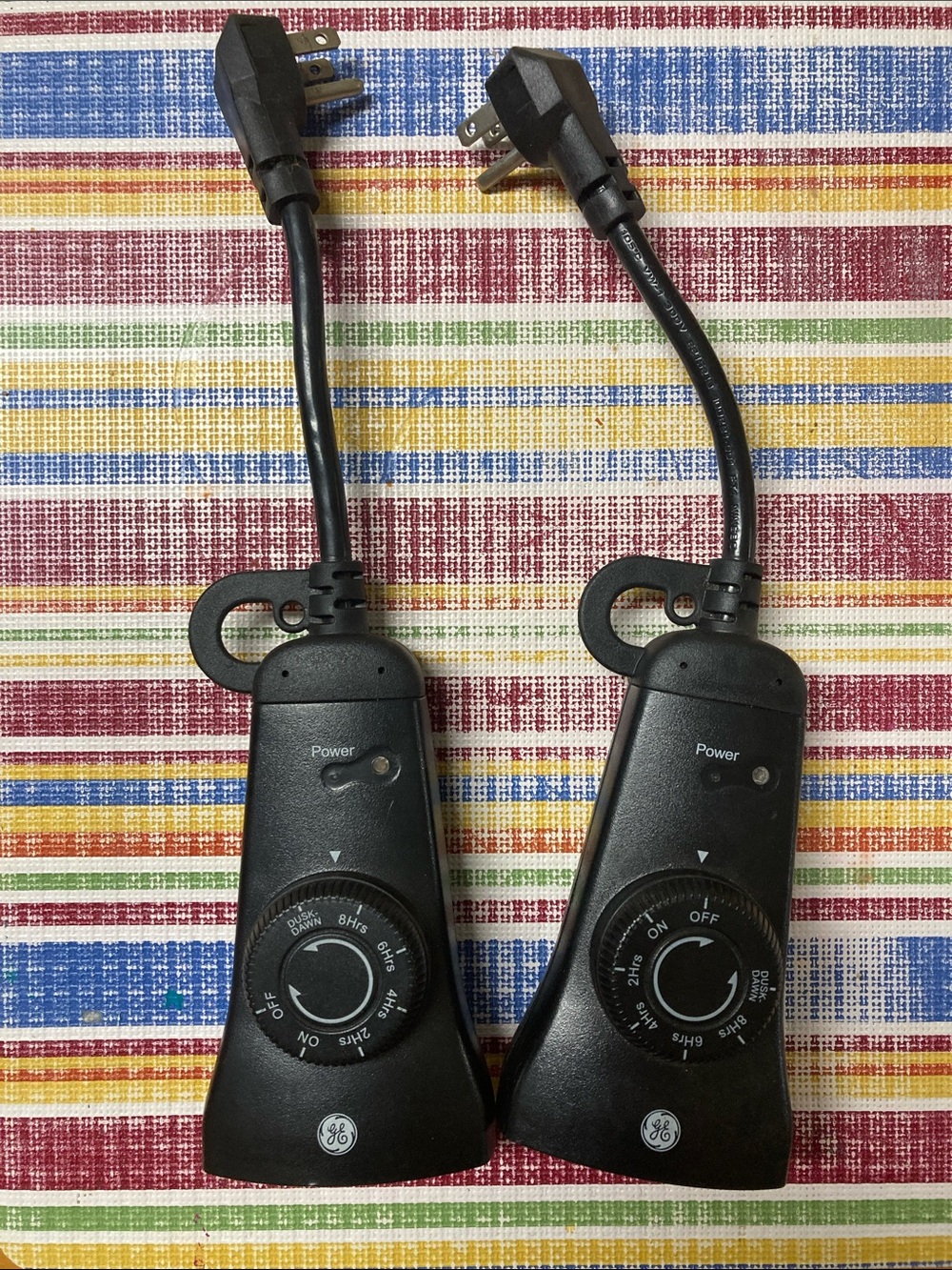 Pair of Two GE Plug-In Dual-Outlet Light-Sensing Timers Model 15112